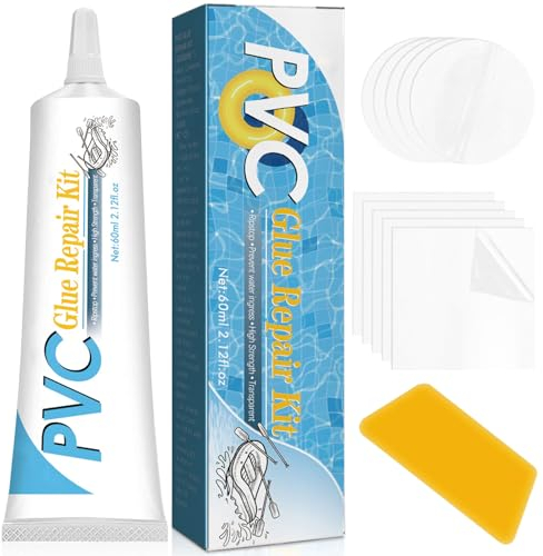 Kit Reparation Piscine, Kit Reparation Spa Gonflable, Rustine Piscines, avec 10 Patchs de Piscine, Transparente Rustine Piscines, Colle PVC pour Bouées, Produits gonflables, Matelas et Bateaux(60ml)