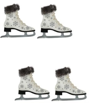 Warmhm 4pcs Wooden Ice Skate Hanging Ornaments for Christmas Tree Decoration Cute Grey and White Boot Designs for Festive Home Decor and Holiday Parties