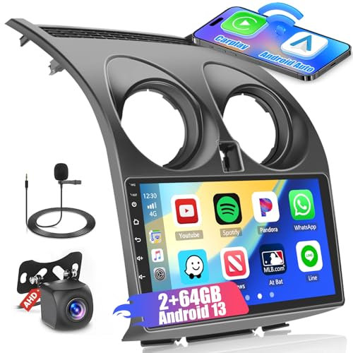 2+64G Hikity Android 13 Carplay Stereo for Nissan Qashqai 2006-2016 with Wireless Car Play Android Auto, 9 Inch Touchscreen GPS Navigation with WiFi RDS BT Reverse Camera Microphone
