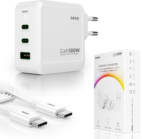 DEKO USB C Ladegerät 100W - Schnellladegerät USB C Kabel 100W - 67W 65 W USB C Netzteil, Flexibles Laden von 22,5W bis 100W, Ideal für MacBook, iPhone, Samsung und mehr WEIß