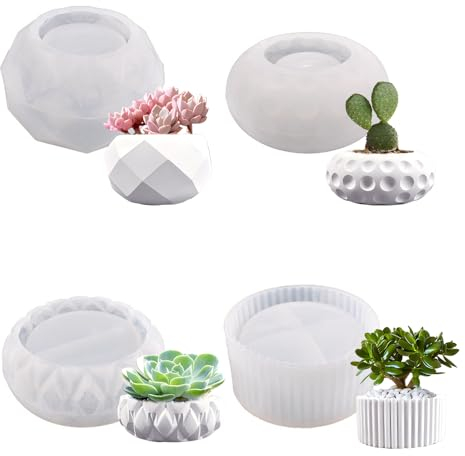 quiodok 4 Stück Silikon Gießform Blumentopf Selbstgemachte Silikonform Blumentopf Gießform DIY Silikonform Vase Gießformen für Beton Gießformen Für DIY Blumentopf Formen