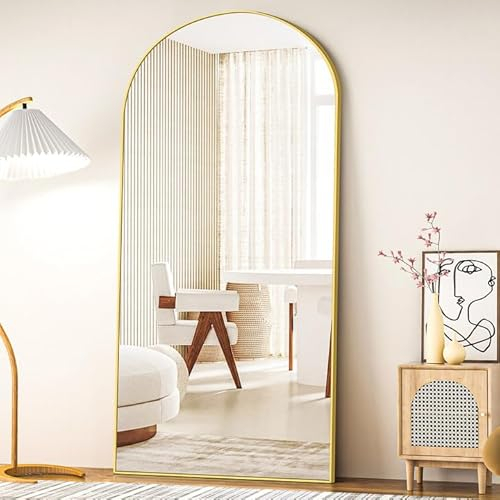 COFENY Bogen Ganzkörperspiegel, 192 × 85 cm Standspiegel mit Goldrahmen Rahmen, Groß Wandspiegel zum Stehen, Anlehnen oder Hängen, Bodenspiegel für Schlafzimmer, Wohnzimmer