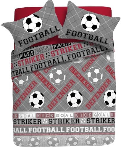Charlotte Andersen Red Grey Football Double Set Reversible Boys Bedding With Pillowcase s (RED/GREY DUVET COVER SET, Double)