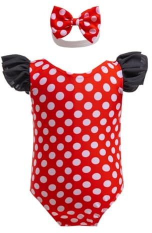 Lito Angels Traje de Baño Minnie Una Pieza con Diadema para Nadar para Niñas Pequeñas Talla 3-4 años