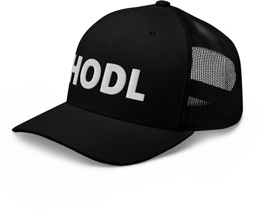 HODL Trucker Cap – Bitcoin & Crypto Streetwear | Stylische Mid-Profile Cap mit weißem 3D Stick | Atmungsaktive Mesh-Rückseite | 3D Stick-Design Schwarz