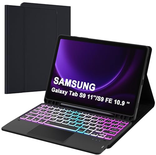 Coque Clavier Pour Samsung Galaxy Tab S10 FE/S9 FE 10.9/S9 11: Clavier RéTroéClairé 3 Zones 7 Couleurs Pour Galaxy Tab S10FE 2025 - Clavier Azerty Français Sans Fil DéTachable Avec Support De Stylet