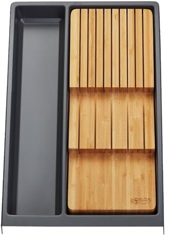 Orga-Box Mehrzweckeinsatz SEPARADO Individual schiefergrau genarbt (300 x 474 x 51 mm) Schubladeneinsatz ab 40cm Schrankbreite inkl. Bambus Messereinsatz für bis zu 9 Messer
