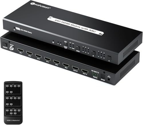4K HDMI Matrix Switch/Splitter 6x2 - Kaivman (6-Input, 2-Output) HDMI Matrix Switch with IR Remote, Supports 4K@60Hz 4:4:4, HDR, RS232, ARC, Optical SPDIF 3.5mm Audio Extractor, EDID, HDCP 2.2, 18Gbps