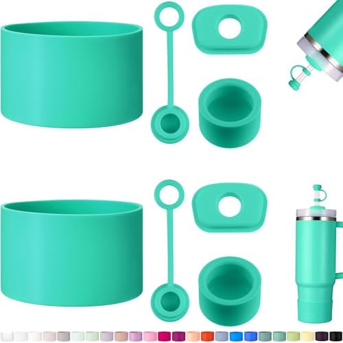 HYZ 8 Piece Accessories for Stanley Cup, Silicone Spill Proof Stopper Set and Protective Boot Including Straw Cover Cap for Stanley H2.0 20oz 30oz 40oz Tumbler, Tropical Teal