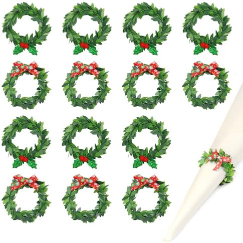 18 Stück Serviettenringe Weihnachten 5cm Stoffservietten Weihnachten Roten Beeren Fliege für Weihnachten Thanksgiving Neujahr Hochzeit Valentinstag Tisch Ring Serviette