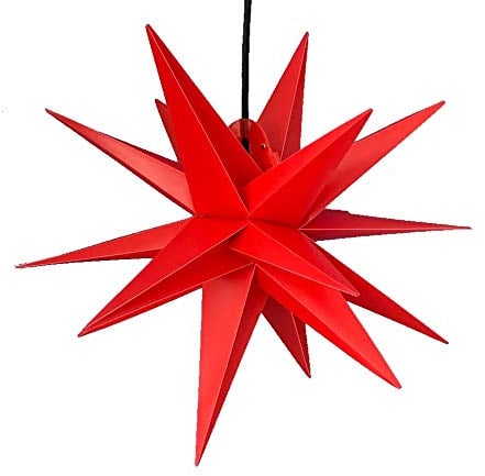 STEINFIGURENWELT GIEBEN 3D WEIHNACHTSSTERN Ø 40 cm 18 Zacken LEUCHTSTERN Außenstern Faltstern Adventsstern Wetterfest für außen und innen 4m Kabel Wetterfest von Dekowelt (Rot)