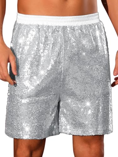 Lars Amadeus Pailletten-Shorts für Herren, elastische Taille, glitzernd, Party, Club, Glitzer, kurze Hose