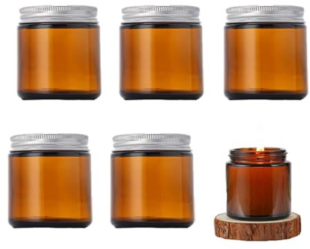 5 Stück Glasbehälter mit Deckel Braunglas 120ml Glaskerzengläser Teelichthalter Leeres Gewürzgläser Braun Cremedosen zum Befüllen Kosmetikdosen Teelichtgläser für Kerzen Lotion Salben (6.5*6CM)