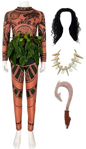 Bauxhie Erwachsene Männer Maui Tattoo Kostüm Shirt Tops Ozean Thema Kostüm Perücke Halskette Halloween Cosplay Prop (Style 3, XXL)