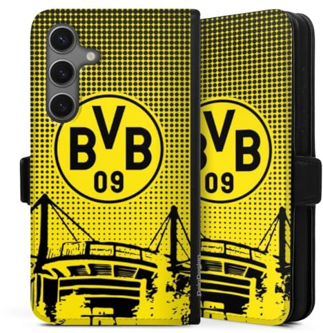 Klapphülle kompatibel mit Samsung Galaxy S 25 Handyhülle aus Kunst Leder schwarz Flip Case Stadion BVB Borussia Dortmund