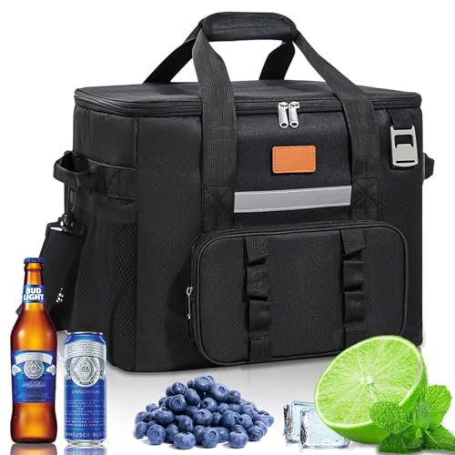 BBLTIFF Kühltasche, 40L Kühltasche Groß Faltbar, Thermotasche Hält Warm & Kalt, Picknicktasche mit Schulterriemen, Flaschenöffner, Mehrere Taschen, Isoliertasche für Picknick, Camping, Grillen