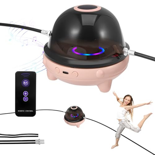 Elektronische Springseil Maschine mit Zähler für Kinder, Smart Jump Rope Machine mit Fernbedienung 1-10 Geschwindigkeitsstufen, LED-Bildschirm, Bluetooth Musik, Farblicht, Skipzone Seilspringen Kinder