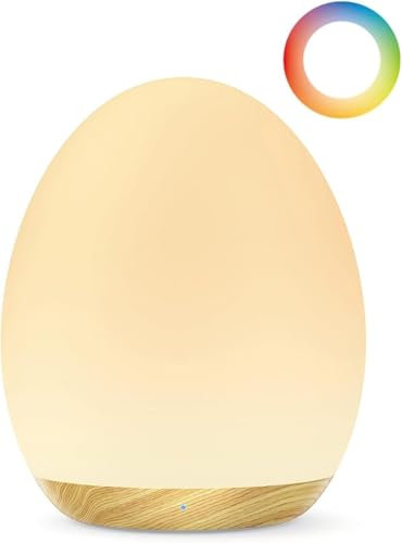 JolyWell Night Light for Kids, Baby Night Light for Nursery with 7 Changeable RGB Colours & Stepless Dimming, Rechargeable Tap Light with a 1-Hour Timer & Touch Control, Portable Egg Light, BPA Free