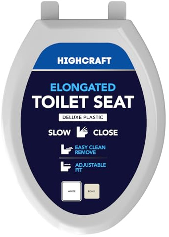 HIGHCRAFT Premium länglicher WC-Sitz mit Absenkautomatik, verstellbaren Scharnieren & Schnellentfernungsmechanismus, Kunststoff-Toilettensitz, passend für längliche Standard-Toiletten, ovaler WC-Sitz
