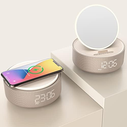 Bluetooth Speaker with Wireless Charging, Collapsible Mirror Lights, Night Light, Phone Holder for Teenage Girls and Moms
