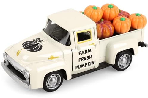 Hooqict Fall Pumpkin Truck Thanksgiving Decor with 8 Pumpkins Mini Metal Truck Vintage Pickup Car Model for Fall Autumn Harvest Thanksgiving Table Decorations Kitchen Farmhouse Tiered Tray Decor