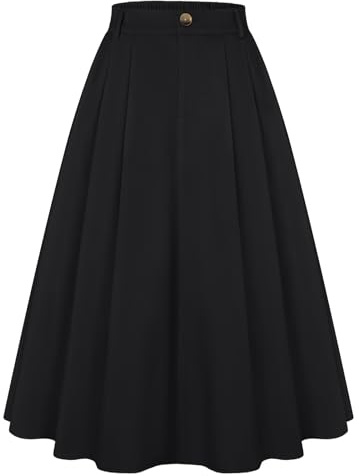 Belle Poque Damen Midi Faltenröcke mit Seitentaschen Elegante A Linie Dressy Casual Rock für Büroarbeit Schwarz M