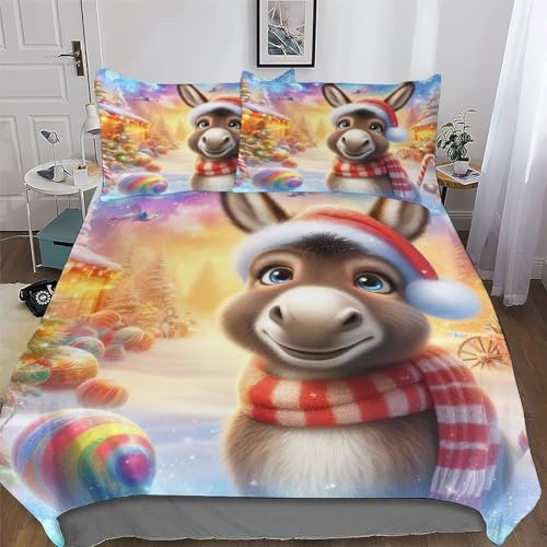 LCWWW Süßer Esel 3D 2 teilig Bettbezüge Set Super Weiche Bettwäsche Inkl Bettbezug Und Kissenbezüge Angenehme Bettdeckenbezug Single(135x200cm)