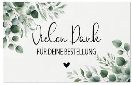 WangsLICHT 100 Dankeskarten für Bestellungen – Eukalyptus, 8,5 x 5,5 cm | 300 g/m² matter Karton – 100 Karten als Paketbeilage für Bestellungen, Online-Shops, kleine Unternehmen & Etsy-Shops