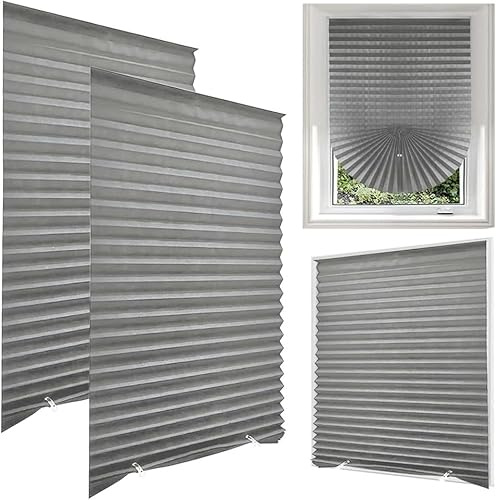 Lotvic 2 Pack Temporary Blinds, 60x150CM Stick on Blinds, Easy to Cut and Fit, No Drill Blind for Windows, Doors, Kitchen, Bathroom, Bedroom Blackout Thermal Privacy Protection (Grey, Light Filtering)