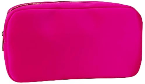 Letter Patch Custom Travel Cosmetic Bag Personalized Nylon Pouch Toiletry Chenille Makeup Toiletries Girl zur Aufbewahrung von Kosmetika für Reisen(Rose Red,L)