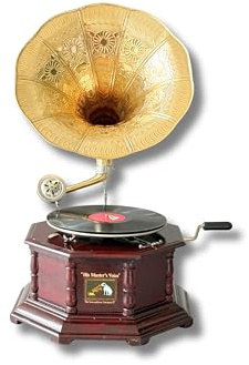 Premium arbetsgrammofon med Shellac skivspelare | stor 63 cm vintage mässingshorn grammofon | rustik antik heminredning och samlarobjekt (mässing, brun, guld)