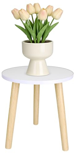 bssmmai Blumenständer Holz, Runder Pflanzenständer Hoch, Blumenhocker mit Drei Beinen ，Weiß Blumenständer Rund Belastung für Indoor Topfpflanzen Wohnzimmer, Balkon Garten, 30*32cm