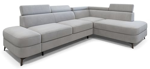 Masseno Ecksofa AVISE MV R-S mit Schlaffunktion L-Form, Klassisch Sofa mit Bettkasten, Wohnzimmersofa, Couch, Soffa, Bettsofa, Couchgarnitur - Hellgrau, MATT Velvet 83