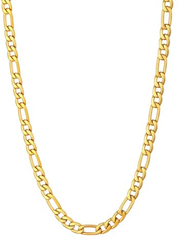U7 Yellow Gold Plated Stainless Steel Figaro Link Mens Chain Necklace for Men Husband 24 Necklaces Chains