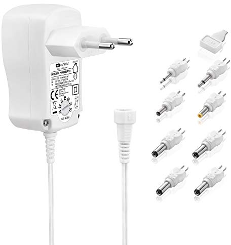 conecto Universal Stecker Netzteil (3V-12V Drehschalter, energiesparend und umweltfreundlich für eine stabilisierte Stromversorgung von Elektrokleingeräten) mit 8 Adaptern, max. 600mA