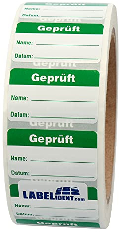 Qualitätssicherungsetiketten - Geprüft - 38 x 23 mm - 1.000 QS-Etiketten auf Rolle, Polyethylen weiß, ablösbar