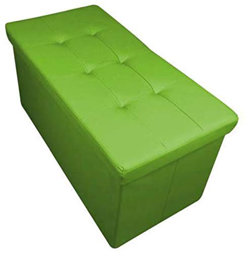 HomeHarmony® Quilted Top Folding Storage Ottoman Seat, Stool, Toy Storage Box Faux Leather (Lime Green, Large)