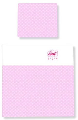 Amilian Baby Bettwäsche Set 2-teilig – 80x80 & 35x40 cm – Kinderwagen, Wiegen, Stubenwagen geeignet – Bettwäsche für Jungen und Mädchen – 100% Baumwolle - Sweet Dreams Pünktchen Puderrosa