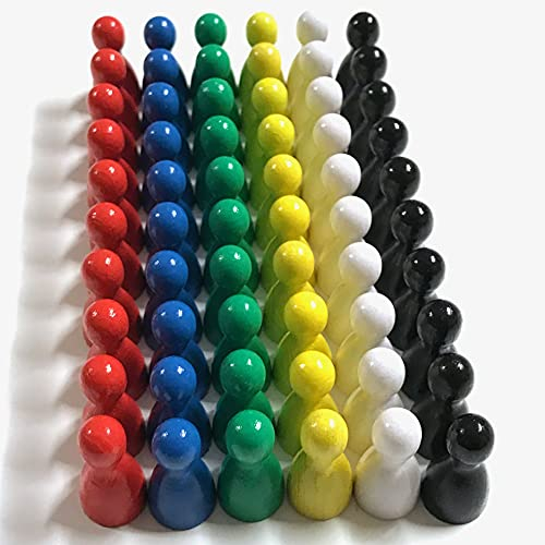 Spielfiguren aus Holz für Brettspiele, Bunte Mischung, besondere Farben, Halmakegel Gr. 12/24 mm, 60 Stück (6x10) (BASISMISCHUNG: Gelb, Rot, Grün, Lichtblau, Weiß, Schwarz)