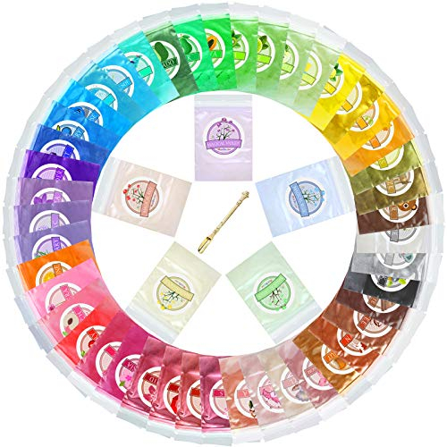 Epoxidharz Farbe - 50er x 5g Seifenfarbe Metallic Farbpigmente mit Löffel - Epoxy Farbe Pigment Mica Powder für Epoxidharz Kunst,Farbe - Metallic Resin Mica Pulver für Nagelkunst und Seifen - 250g