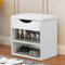 Shoe Storage with Seat, 2 Tier Shoe Cabinet, White Shoe Storage Bench with Seat, 2 Compartments, Hidden Storage, Shoe Rack with Seat for Hallway Bathroom Living Room, 15.94 x 11.89 x 16.5 inch