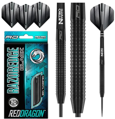 RED DRAGON Razor Edge Black 20 Gramm Dartpfeile Tungsten Profi Steel Darts mit Flights und Schäfte