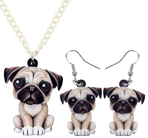 DUOWEI Acryl Hund Schmuck Sets Süß Haustier Hund Geschenke für Frauen Mädchen Hundeliebhaber (Beige Mops)