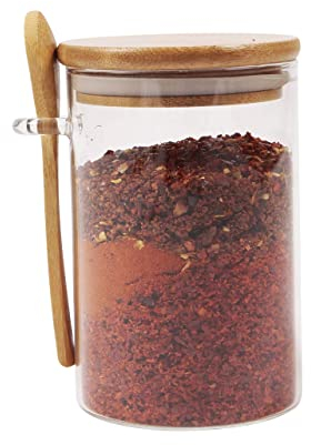 ORNAMI Airtight Glass Pantry Storage Canister Jar with Bamboo Lid & Spoon | BPA-Free, Clear Kitchen Organisation Jar - (1, 0.5L, Round)