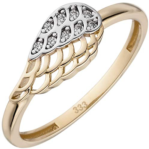Jobo Damen-Ring Flügel aus 8 Karat 333 Gold Bicolor mit 9 Zirkonia Größe 56