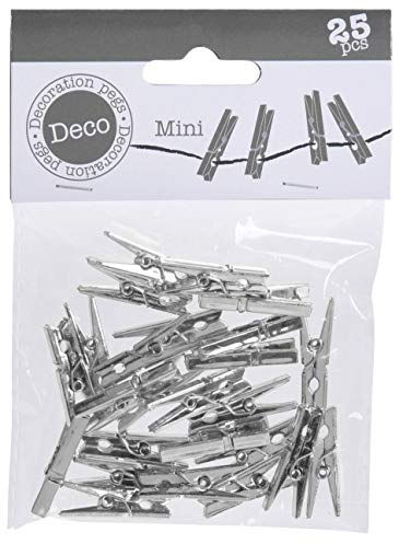 Lot de 25 mini pinces à linge - Taille : 30 mm - Idéales pour le bricolage, la décoration de table, les sacs cadeaux, les cartes cadeaux, les mini pinces décoratives pour photos - Argent métallisé