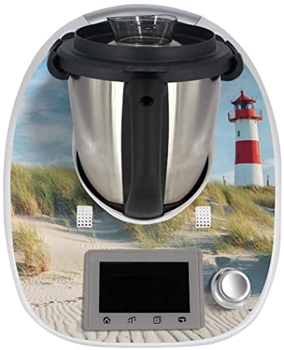 One-Wheel | selbstklebende Folie passend für Thermomix TM5 | Schlag- & Stoßschutz | Klebefolie Design Leuchtturm Sylt Farbe blau | Aufkleber Motiv: Maritim