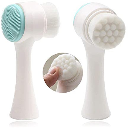 Manuelle Gesichtsbürstenreinigung, Doppelseitige Gesichtswaschbürste mit Gesichtsmassagebürste, Ultra-weiches manuelles Peeling, zur Tiefenreinigung, Entfernung von Mitessern und Massage Blau