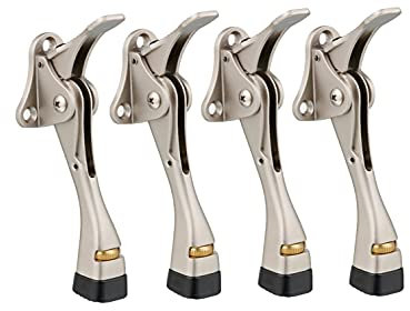 HOME&I Door Stop, Premium Quality Zinc Alloy Material Doorstop, 4 inch, 4 Pack-Satin Nickel, Adjustable Rubber Foot, Works on Various Surfaces