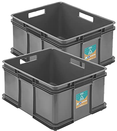 PAFEN 2x Euro Stapelbox Bruno Eco Grau Euro-Box Stapelkasten 54L Transport Eurobehälter